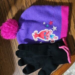 DREAMWORKS Girls Trolls Purple/Pink Poppy Winter Knit Cap w/Pompom